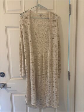 American Eagle Outfitters Cream Open-Knit Longline Cardigan